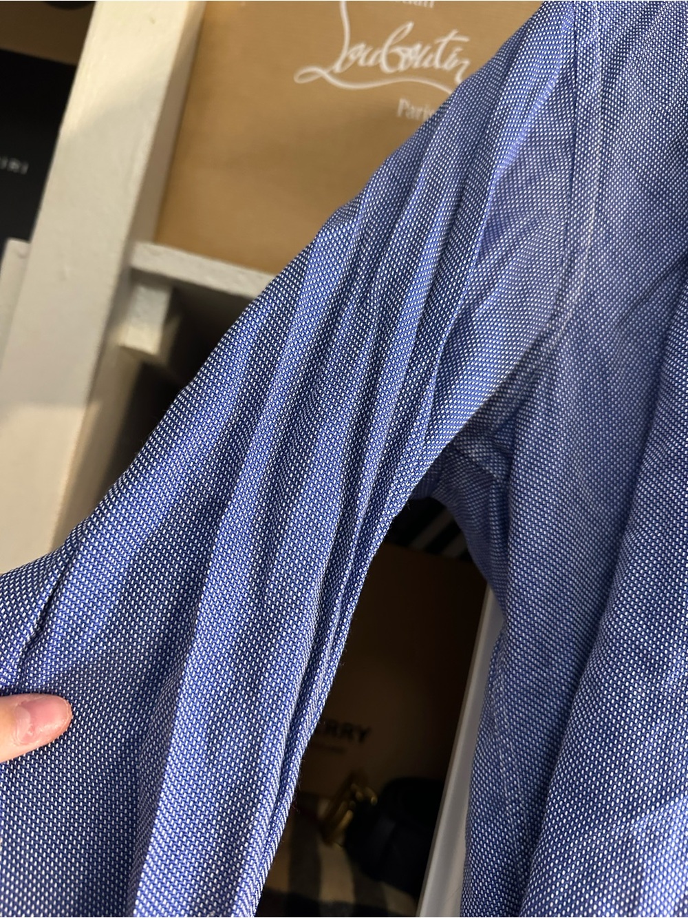 BOSS Men’s Blue Textured Long-Sleeve Dress Shirt - Picture 9 of 14